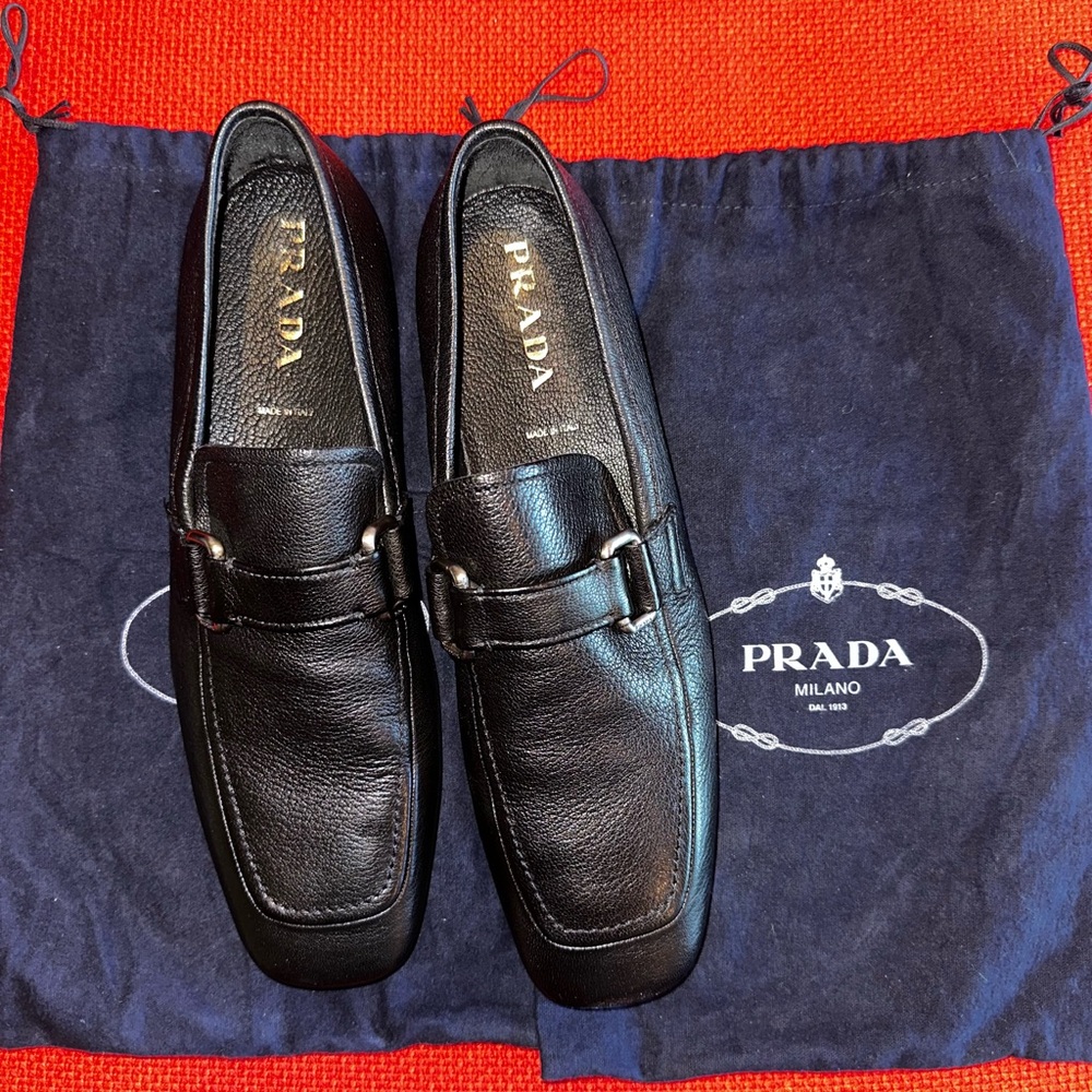 Prada Men's Black Leather Slip-On Loafers